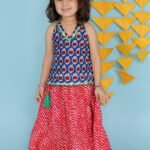Red and Blue ethnic top and skirt set