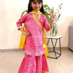 Fuchsia pink Angrakha Kurti with Sharara and Dupatta