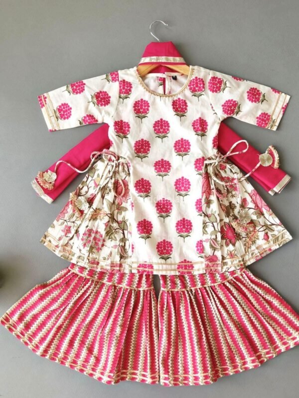 White and pink kurti Sharara set - Image 3