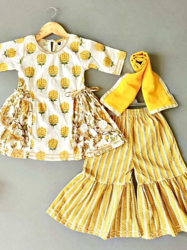 White and Yellow kurti Sharara set - Image 4