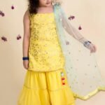 Bright Yellow gold foil print Kurti and Sharara (No Dupatta)