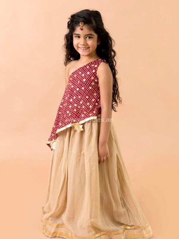 Maroon Top with Golden Skirt - Image 4