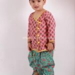 Pink Ocean Green Angrakha Dhoti Set