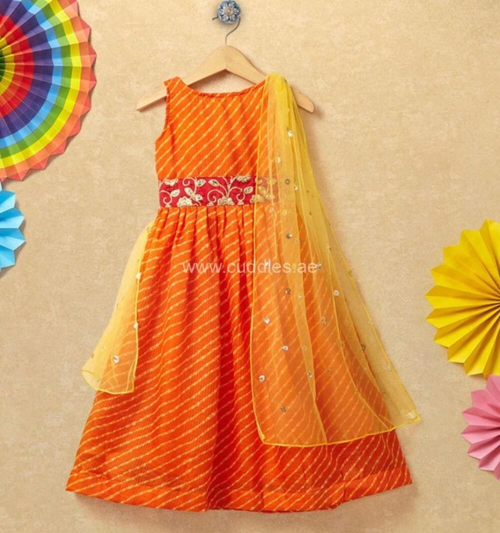 Orange Cotton Ethnic Gown - Image 3