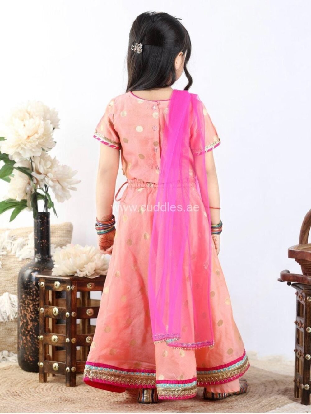 Peach & pink Lehenga Choli with Dupatta set - Image 2