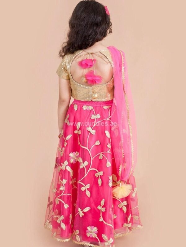 Shimmer Golden and Rani pink Sequins Lehenga Choli set - Image 3