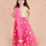 Shimmer Golden and Rani pink Sequins Lehenga Choli set