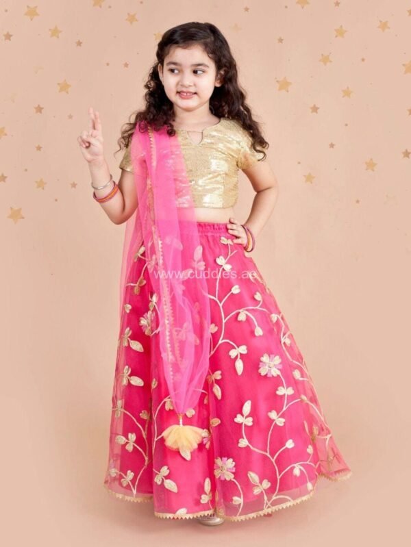 Shimmer Golden and Rani pink Sequins Lehenga Choli set