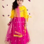 Bright yellow Rani pink Lehenga Choli with Dupatta set