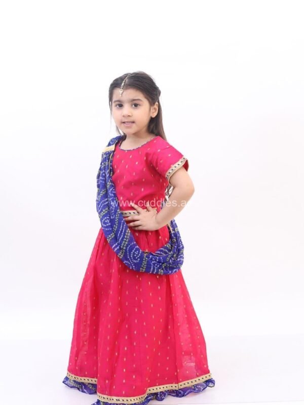 Royal pink Lehenga Choli with Bandhani print Dupatta - Image 2