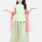 Sea green peplum top with Lehenga and Dupatta set
