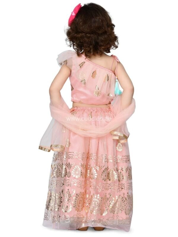 Peach and golden foil print Lehenga Choli set - Image 3