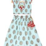 Pure Cotton Sky blue Lehenga Choli