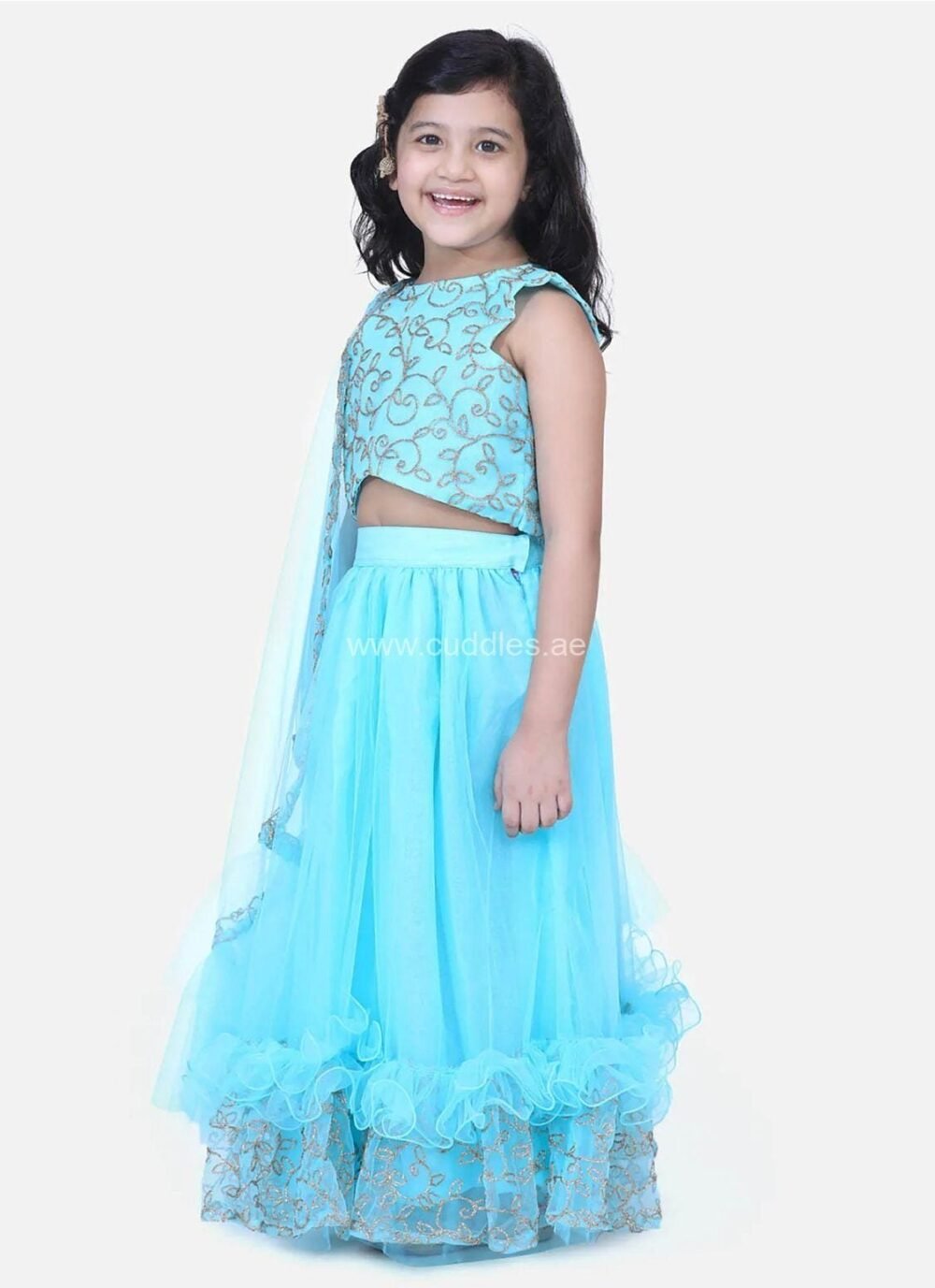 Powder blue Lehenga with Choli and Dupatta - Image 3