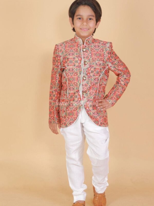 Boys full sleeves heavy Rich Embroidered Sherwani set - Image 3