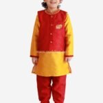 Maroon Jacket Mustard kurta pajama set