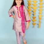 Zoya gold foil print Kurti with pant set with sequin Dupatta