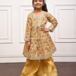 Daisy yellow floral printed Kurti Sharara set with Dupatta