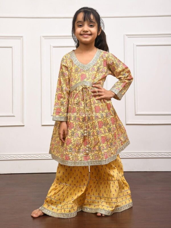 Daisy yellow floral printed Kurti Sharara set with Dupatta