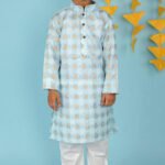 Sky blue foil print Kurta pajama set
