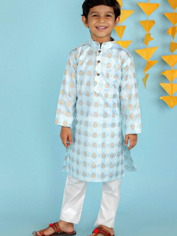 Sky blue foil print Kurta pajama set - Image 2