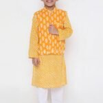 Sagar Yellow Kurta pajama set with Jacket