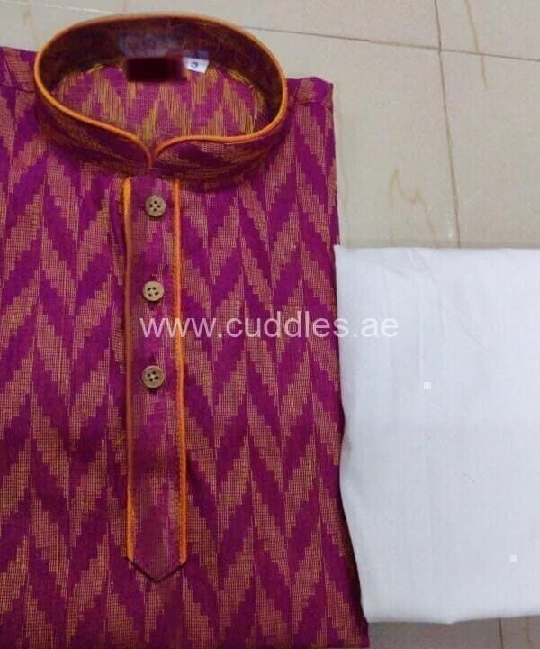 Mauve handloom kurta pajama set - Image 3