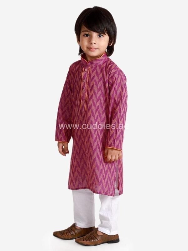 Mauve handloom kurta pajama set - Image 2