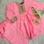 Pastel peach Silk Kurti pant set