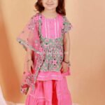 Pink and Olive green Kurti Sharara set