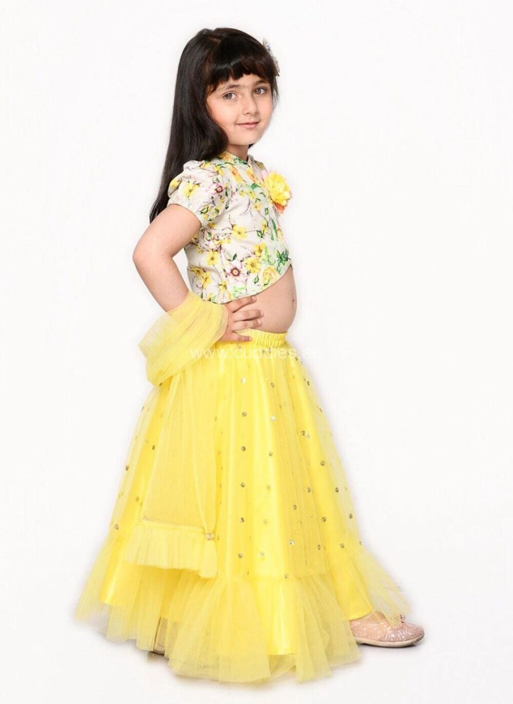 Yellow and green Floral Lehenga and Choli set - Image 2