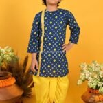 Dark Blue and Yellow Bandhani printed Dhoti kurta set
