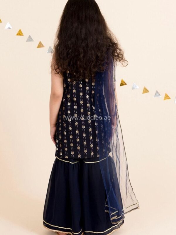 Dark Blue heavy sequined Kurti Sharara set - Image 4