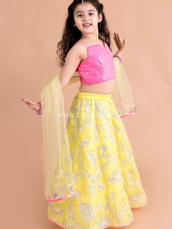Pink and yellow sequined Lehenga and  choli set - Image 2