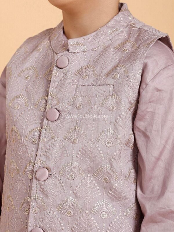 Mauve embroidered Jacket Kurta and pajama set - Image 2