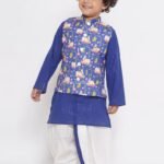 Royal Blue Striped kurta with Dhoti and waistcoat