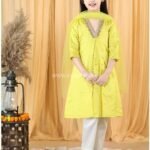 Yellow silk Kurti with trousers and Dupatta set