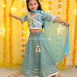 Sky blue and grey cotton Lehenga Choli with Dupatta