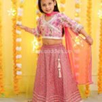 Pink and grey cotton Lehenga Choli with Dupatta