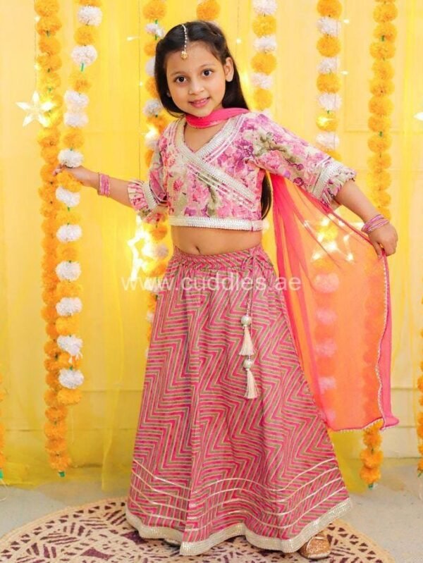 Pink and grey cotton Lehenga Choli with Dupatta