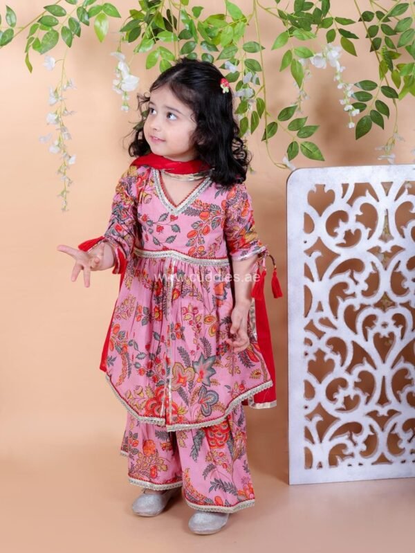 Pink and Red Kurti Sharara set with Dupatta - Image 2