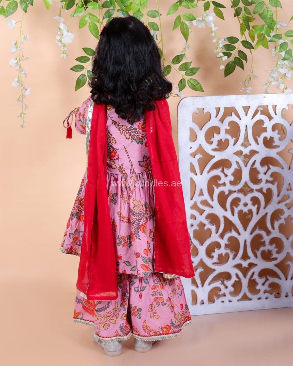 Pink and Red Kurti Sharara set with Dupatta - Image 3