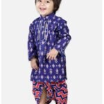 Purple and red boys printed Dhoti kurta set