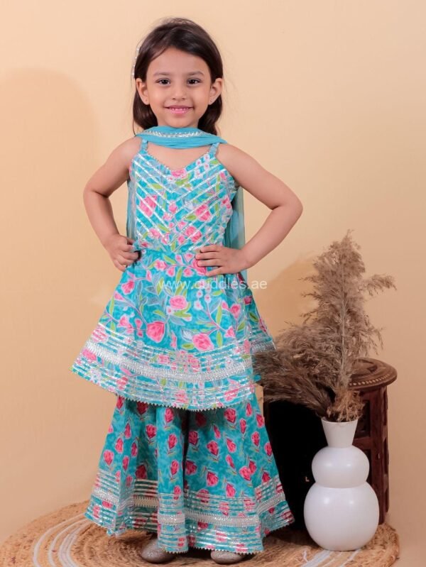 Aqua Blue Kurti Sharara set with Dupatta