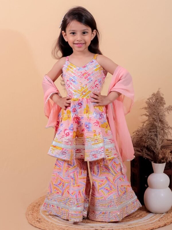 Powder Pink Kurti Sharara set with Dupatta