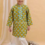 Mehendi green Elephant print Kurta pajama set