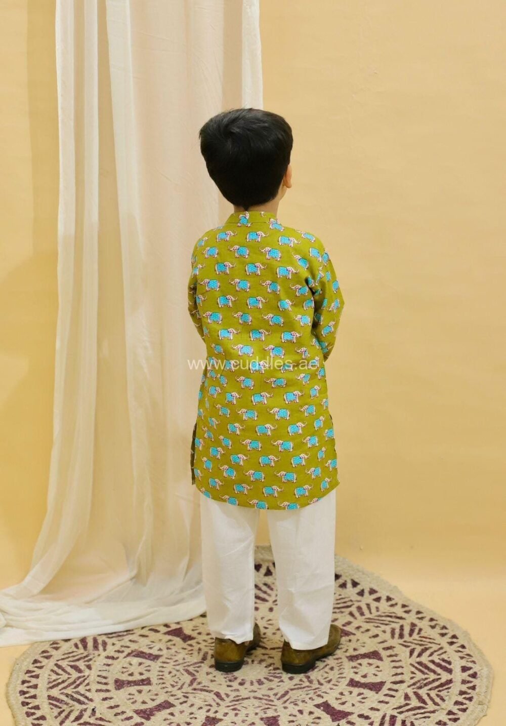Mehendi green Elephant print Kurta pajama set - Image 3
