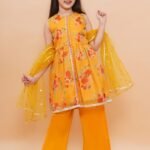 Golden Yellow Kurti pant with dupatta set