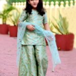 Pista Green leaf printed Kurta with palazzo and dupatta