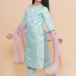 Blue Silk Kurta and Pant with Tissue Dupatta